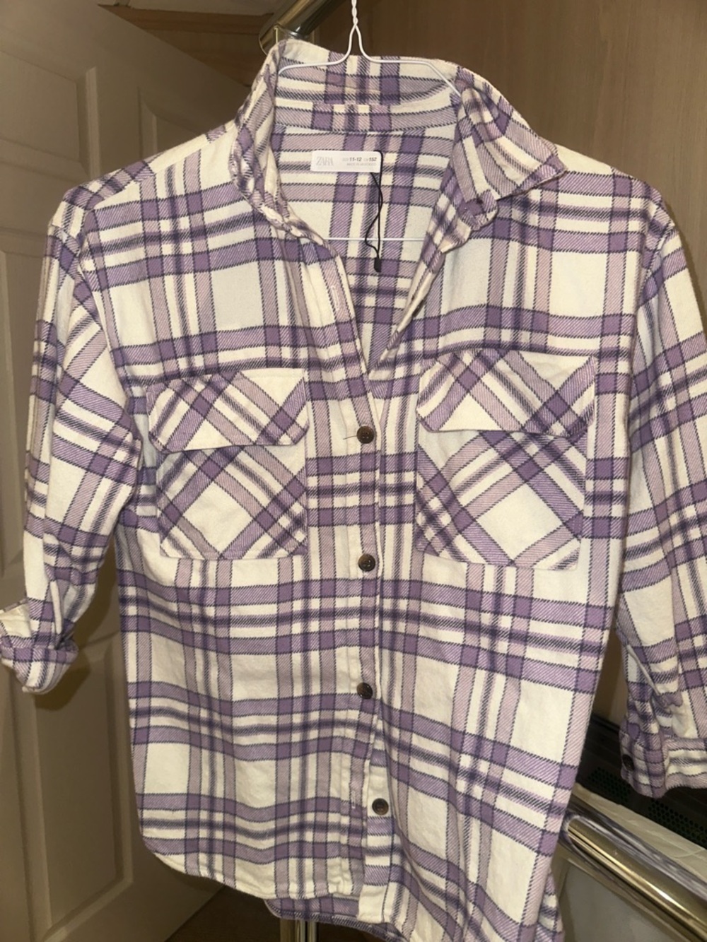 New - Zara Purple & White Plaid Button-Down Kids Shirt